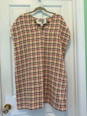 Ace & Jig Cream Plaid Shift Dress with Red and Navy Grid